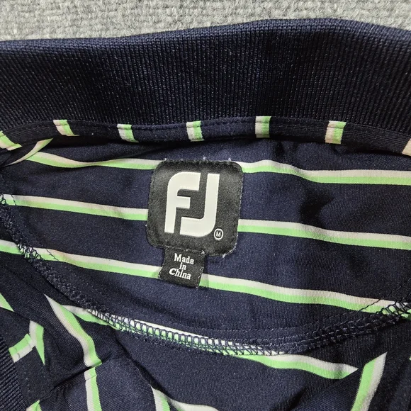 FootJoy Navy Lime Striped Golf Polo Shirt Mens M BP Logo - Picture 2 of 6